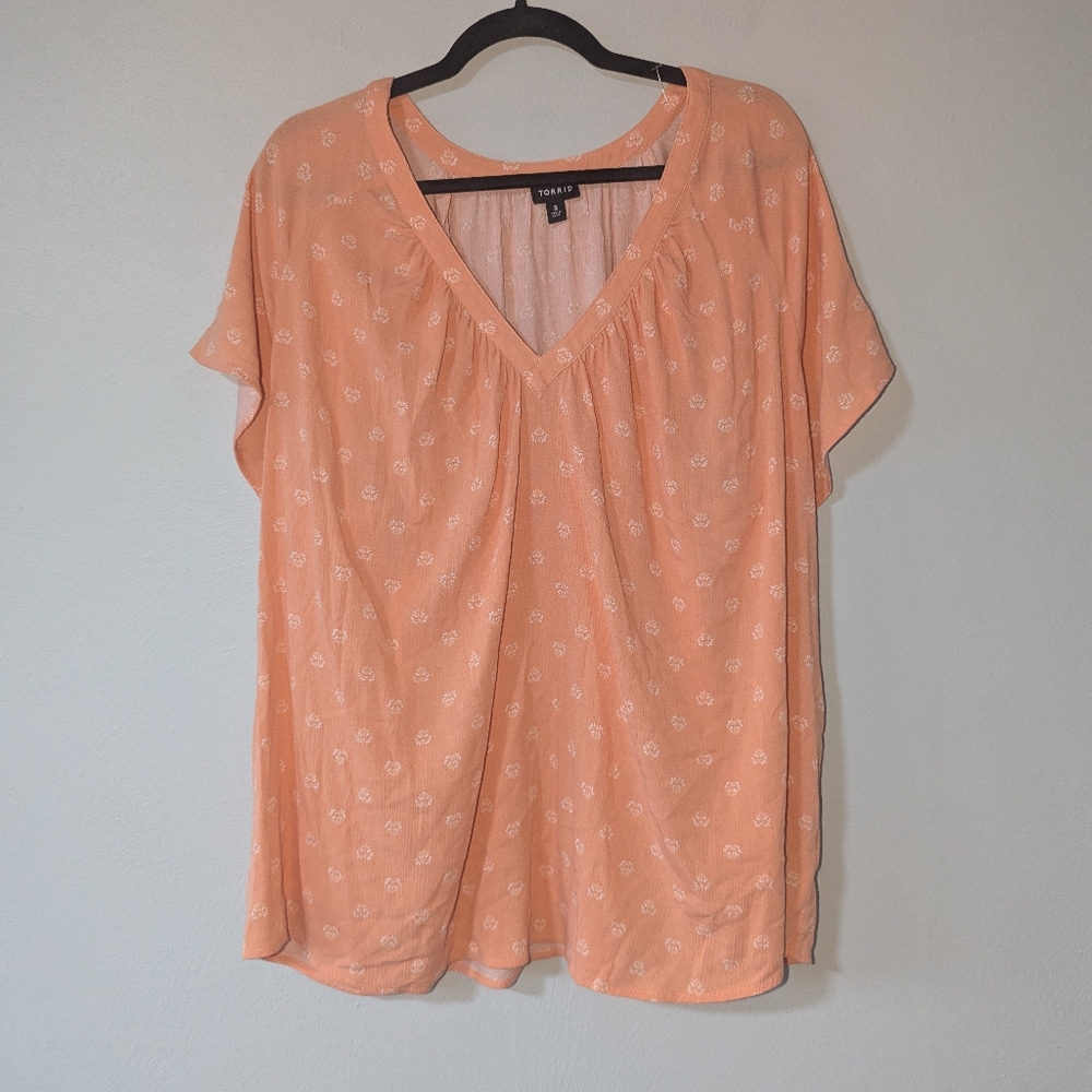3X Torrid Orange Crinkle Gauze V-Neck Flutter Sleeve Top